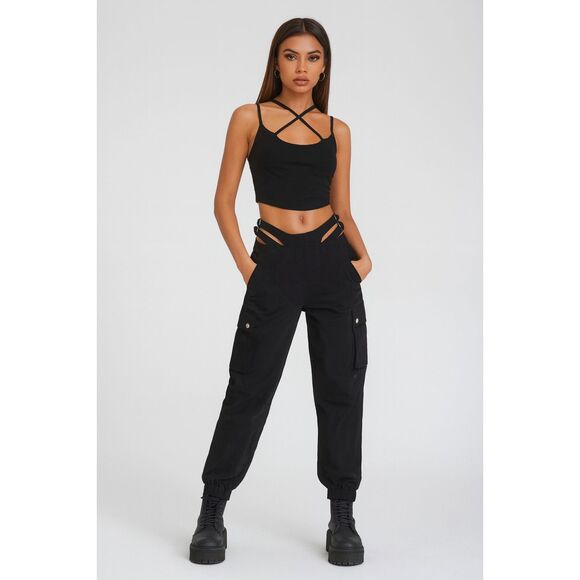 I.AM.GIA Black Whale Tail Denim Jogger Pants Trousers Women's Size Small - Picture 1 of 12